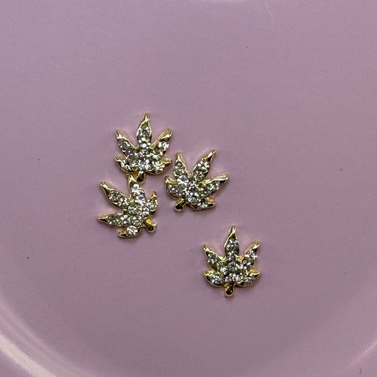 GOLD Bling 420 Weed Leaf Nail Charms – 4 Pcs Luxury Cannabis - Inspired Nail Art - JTessentials