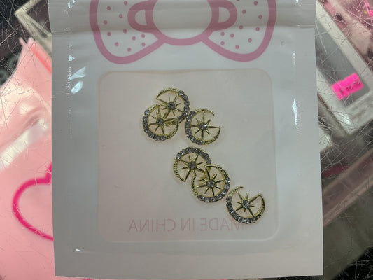 Gold Celestial Nail Charms – Moon & Star Rhinestone Design - JTessentials