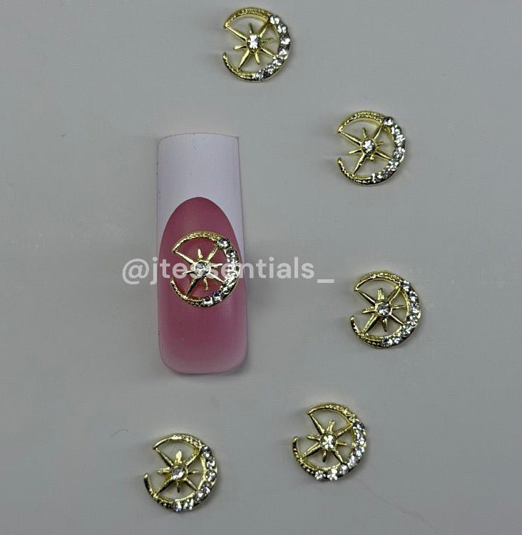 Gold Celestial Nail Charms – Moon & Star Rhinestone Design - JTessentials