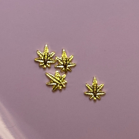Gold Metal 420 Weed Leaf Nail Charms – Small Cannabis - Inspired Nail Art (4 Pcs) - JTessentials