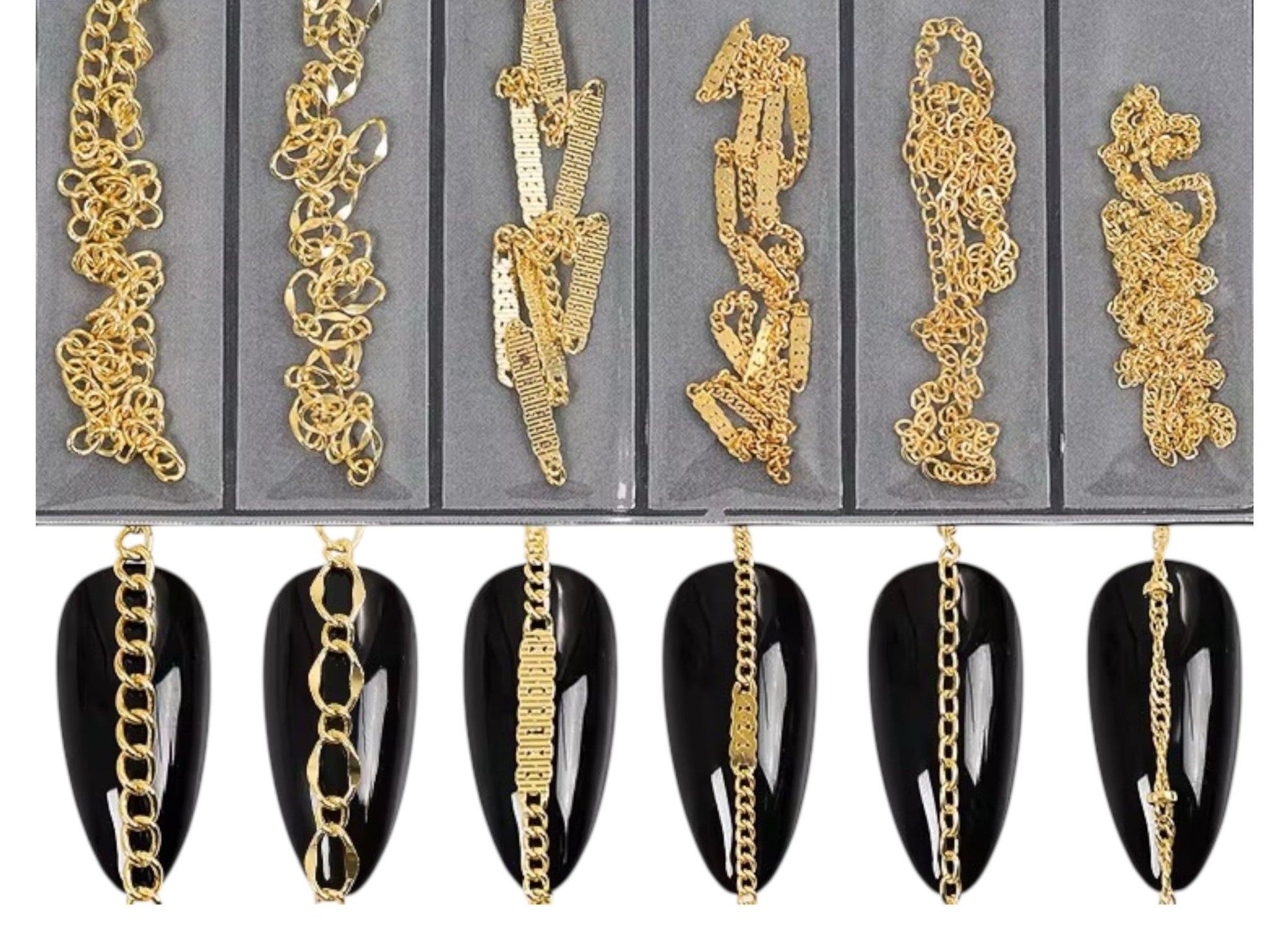Gold Nail Chains – 6 Styles Metal Nail Art Decoration - JTessentials