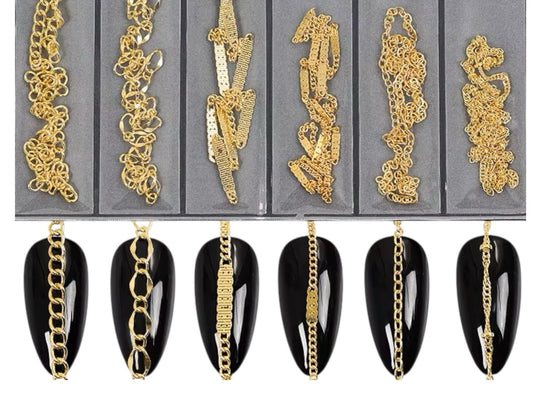 Gold Nail Chains – 6 Styles Metal Nail Art Decoration - JTessentials