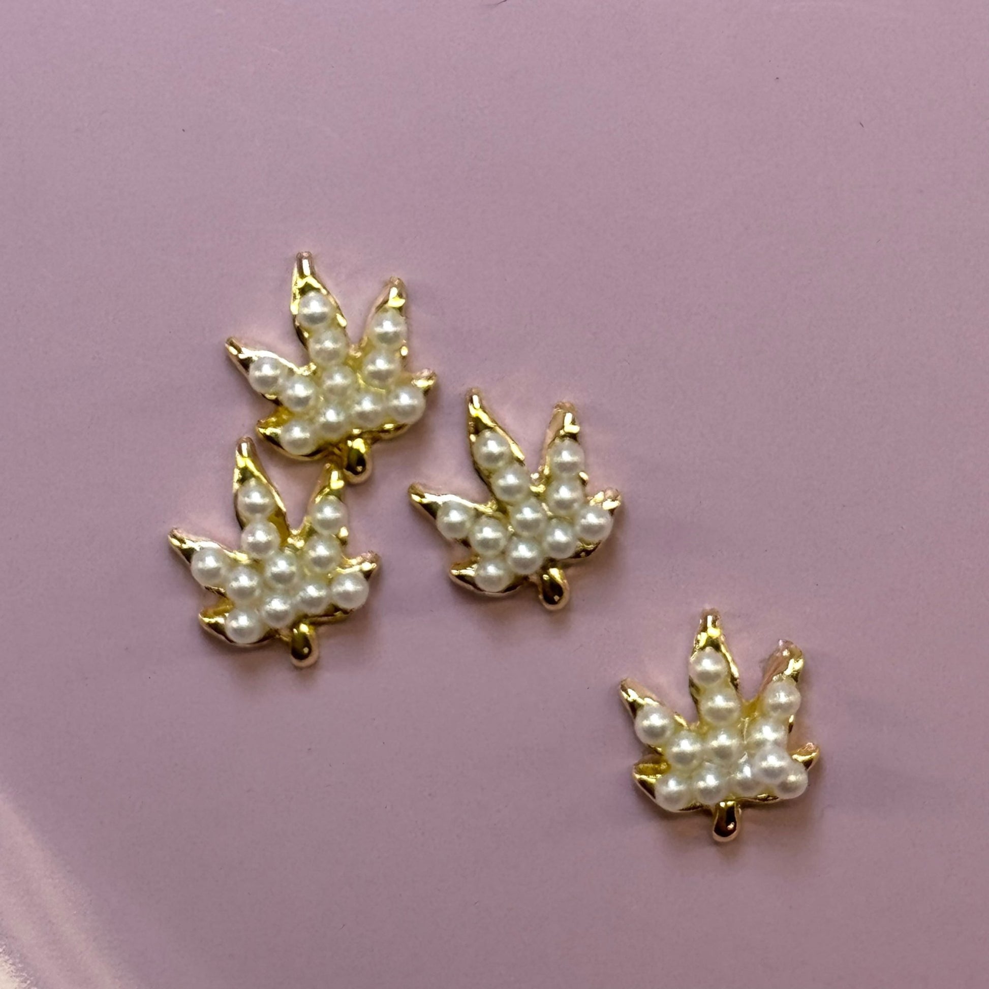 Gold & Pearly 420 Weed Plant Nail Charms - Cannabis Leaf (4 Pcs) - JTessentials