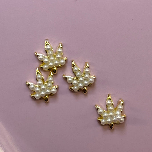 Gold & Pearly 420 Weed Plant Nail Charms - Cannabis Leaf (4 Pcs) - JTessentials