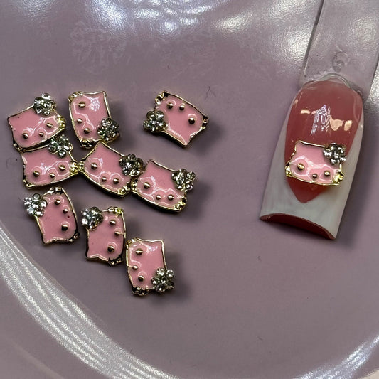 GOLD & PINK bow Bling Face - hello k nail charm - JTessentials