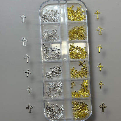 Gold & Silver Cross Nail Charms Box – 3D Religious Nail Art Set (6 Styles) - JTessentials