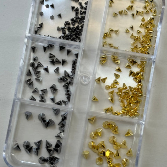 Gold & Silver Nail Charm Spikes Box - Bold Nail Art Accessories - JTessentials