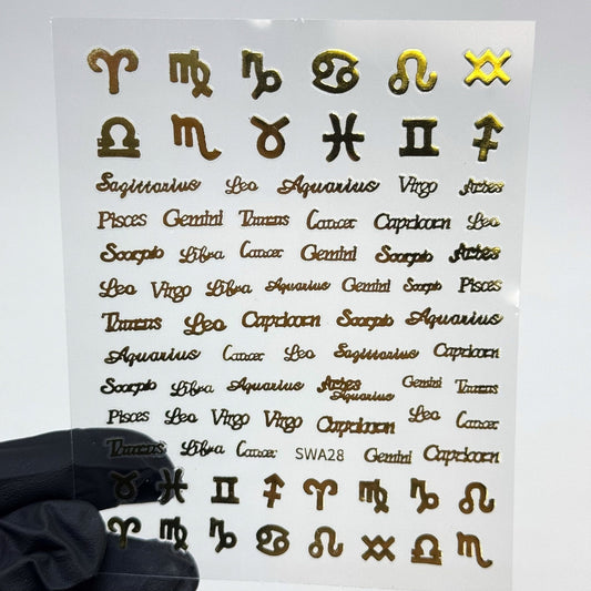 Gold Zodiac Sign & Letter Nail Stickers – Astrological Nail Art Decals - JTessentials
