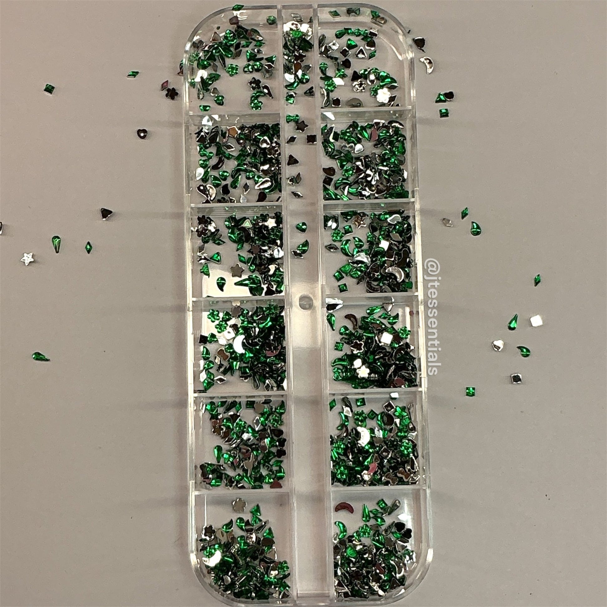 Green Mixed Rhinestone, Heart,Flower, Bow Nail Charms Set – Crystal Nail Art - JTessentials