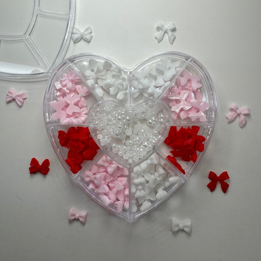 Heart Box Nail Charms - Red, Pink, & White Bows for Nail Art Designs - JTessentials