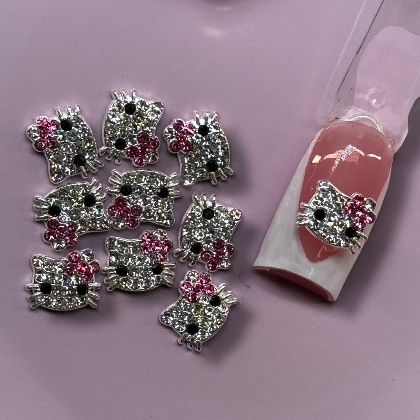 Hot pink bow Bling Face - hello k nail charm - JTessentials