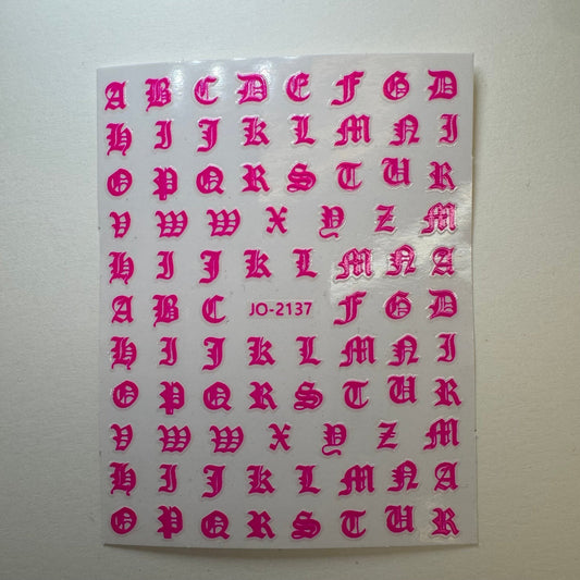 Hot Pink Nail Letter & Number Stickers - Customizable Nail Art Decals - JTessentials