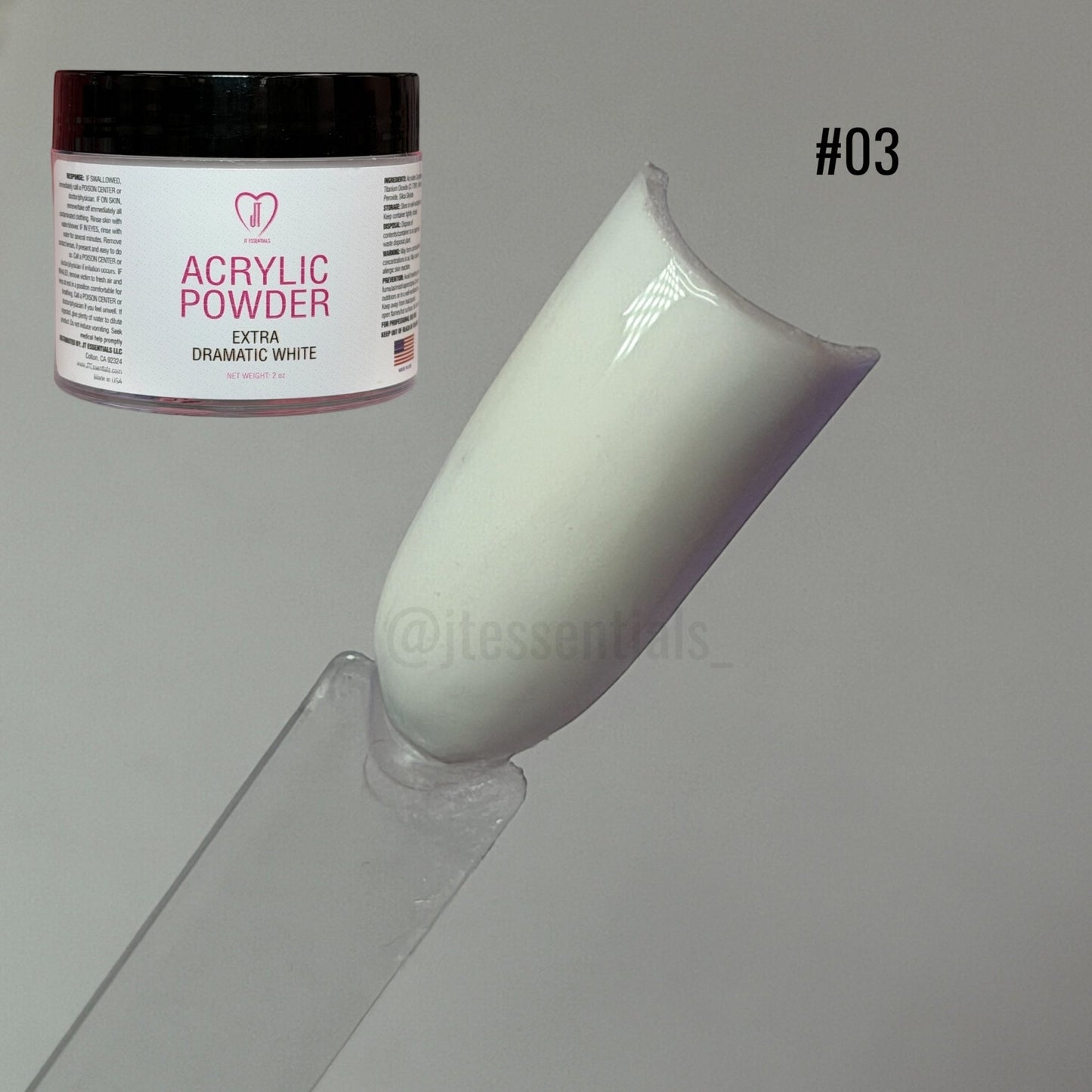 JT Essentials Dramatic White 3 (2oz Acrylic Powder) - JTessentials
