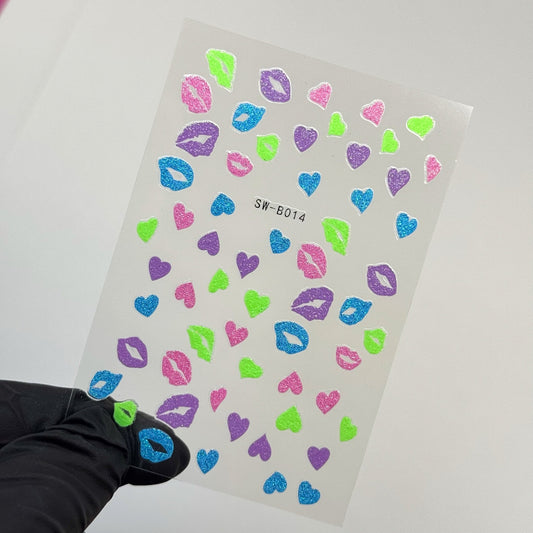 Kiss Glitter Lip Nail Decal Stickers - Perfect for Sparkly Nail Art - JTessentials