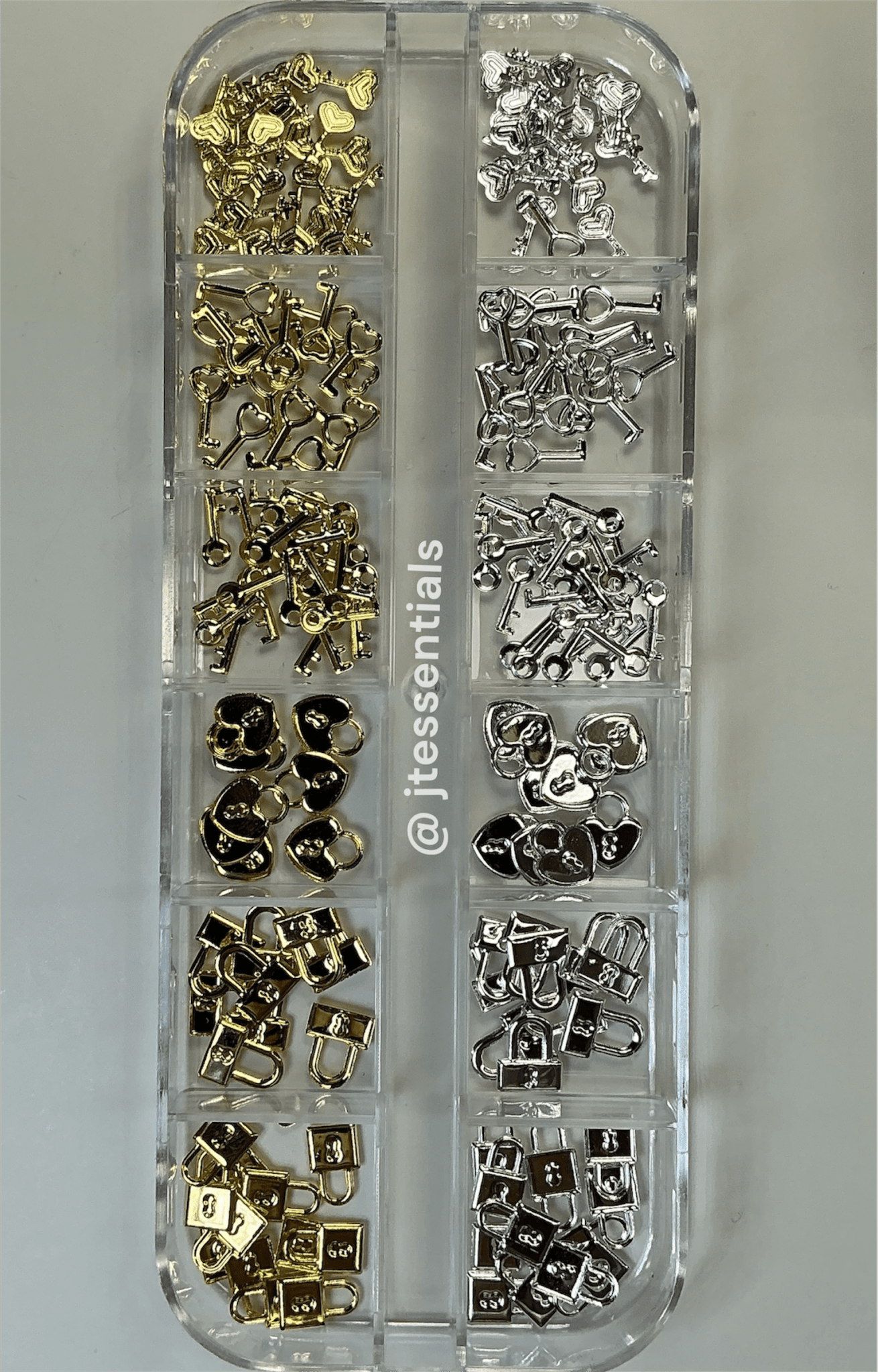 Lock & Key Metal Nail Charms Set - Gold & Silver 3D Nail Art Accessories - JTessentials