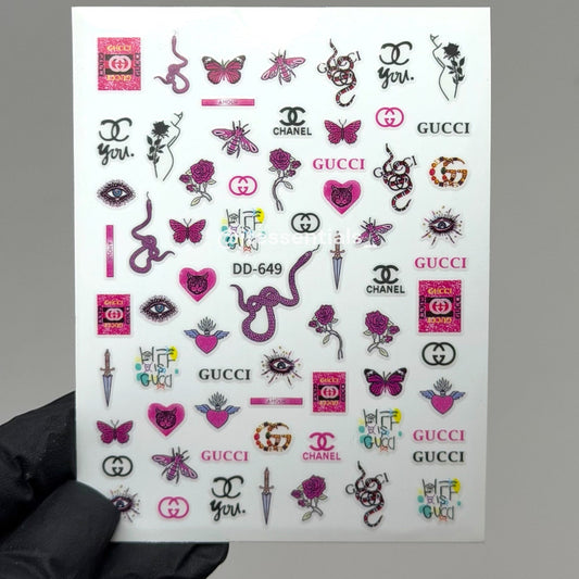 Luxury Icon Mix Nail Stickers – Pink Designer Decal Sheet |DD - 649 - JTessentials