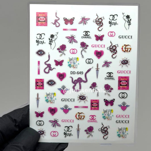 Luxury Icon Mix Nail Stickers – Pink Designer Decal Sheet |DD - 649 - JTessentials