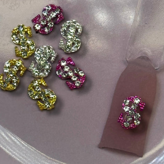 Luxury Money Sign Nail Charms – 9 Piece Mixed Set (Gold, Silver, Pink) – Bling Dollar Sign Nail Art Accessories - JTessentials