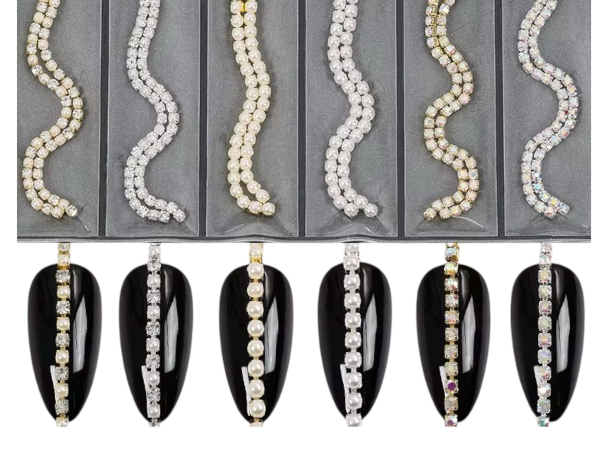 Luxury Rhinestone & Pearl Nail Chains – Crystal Strip Nail Art Decoration - JTessentials