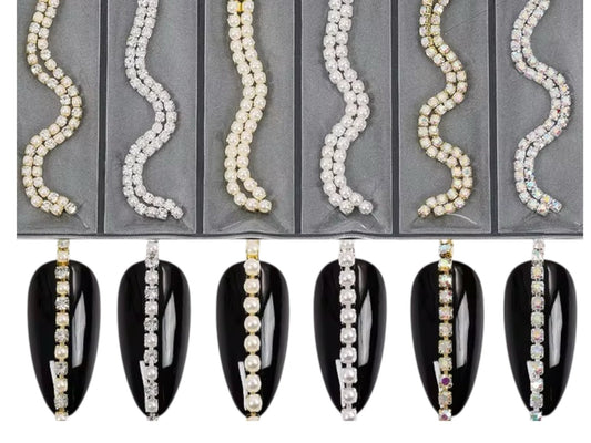Luxury Rhinestone & Pearl Nail Chains – Crystal Strip Nail Art Decoration - JTessentials