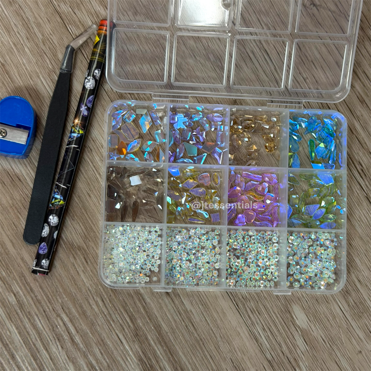 Mixed Shape Flatback Nail Rhinestone Set with sharpener, tweezers & wax pen - JTessentials