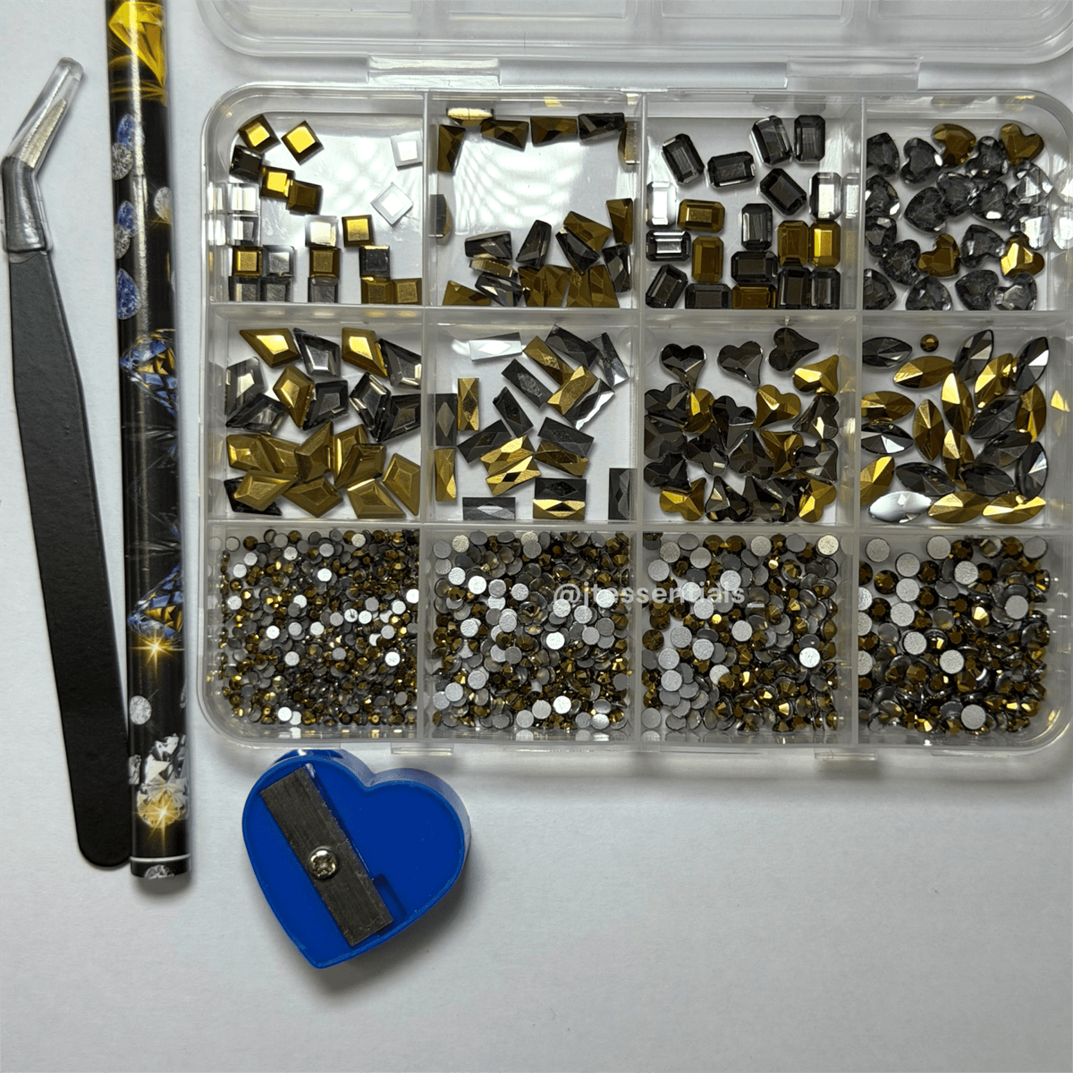 Mixed Shape Flatback Nail Rhinestone Set with sharpener, tweezers & wax pen - JTessentials