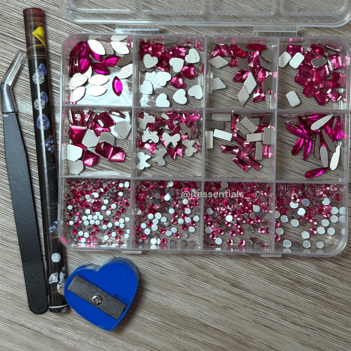 Mixed Shape Flatback Nail Rhinestone Set with sharpener, tweezers & wax pen - JTessentials