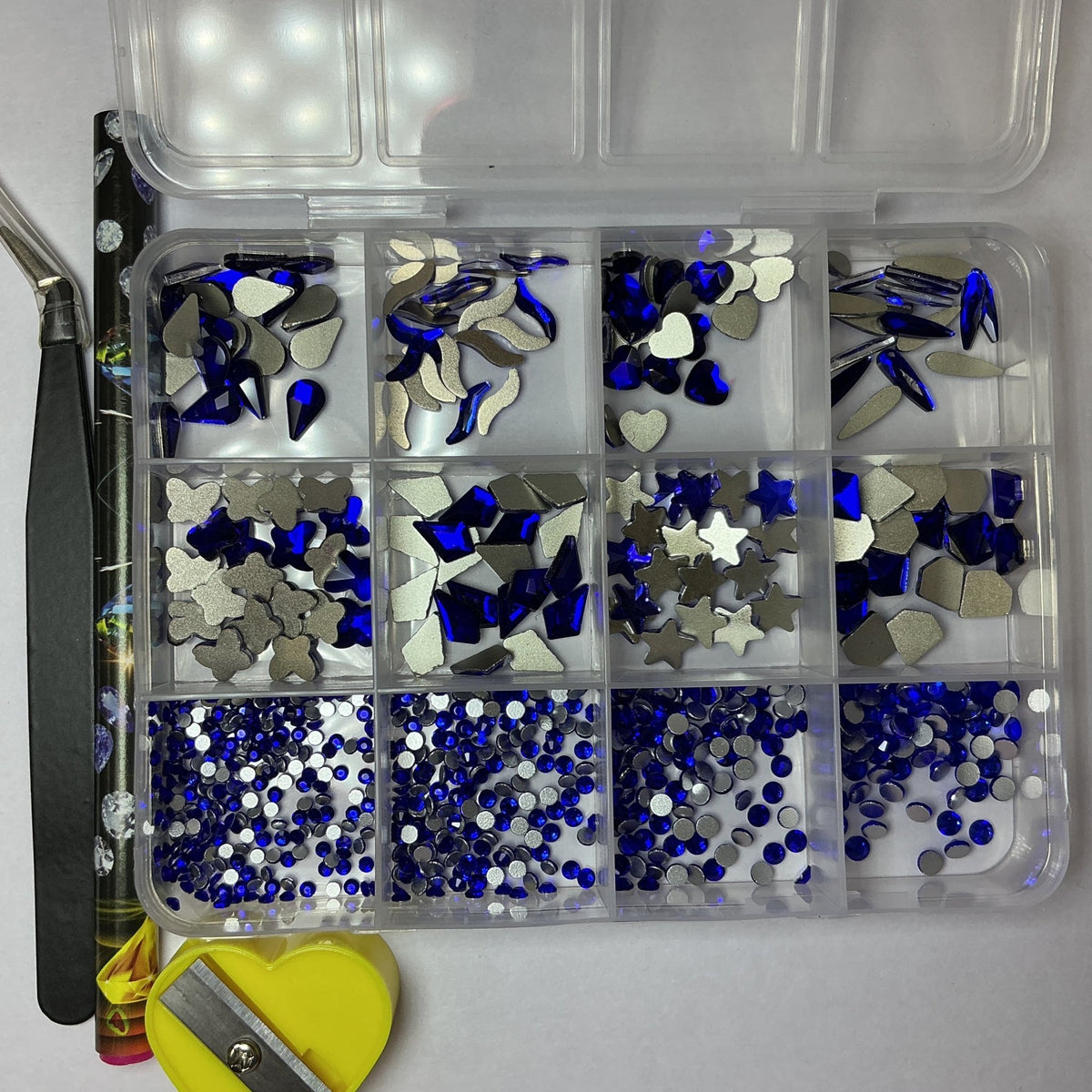 Mixed Shape Flatback Nail Rhinestone Set with sharpener, tweezers & wax pen - JTessentials