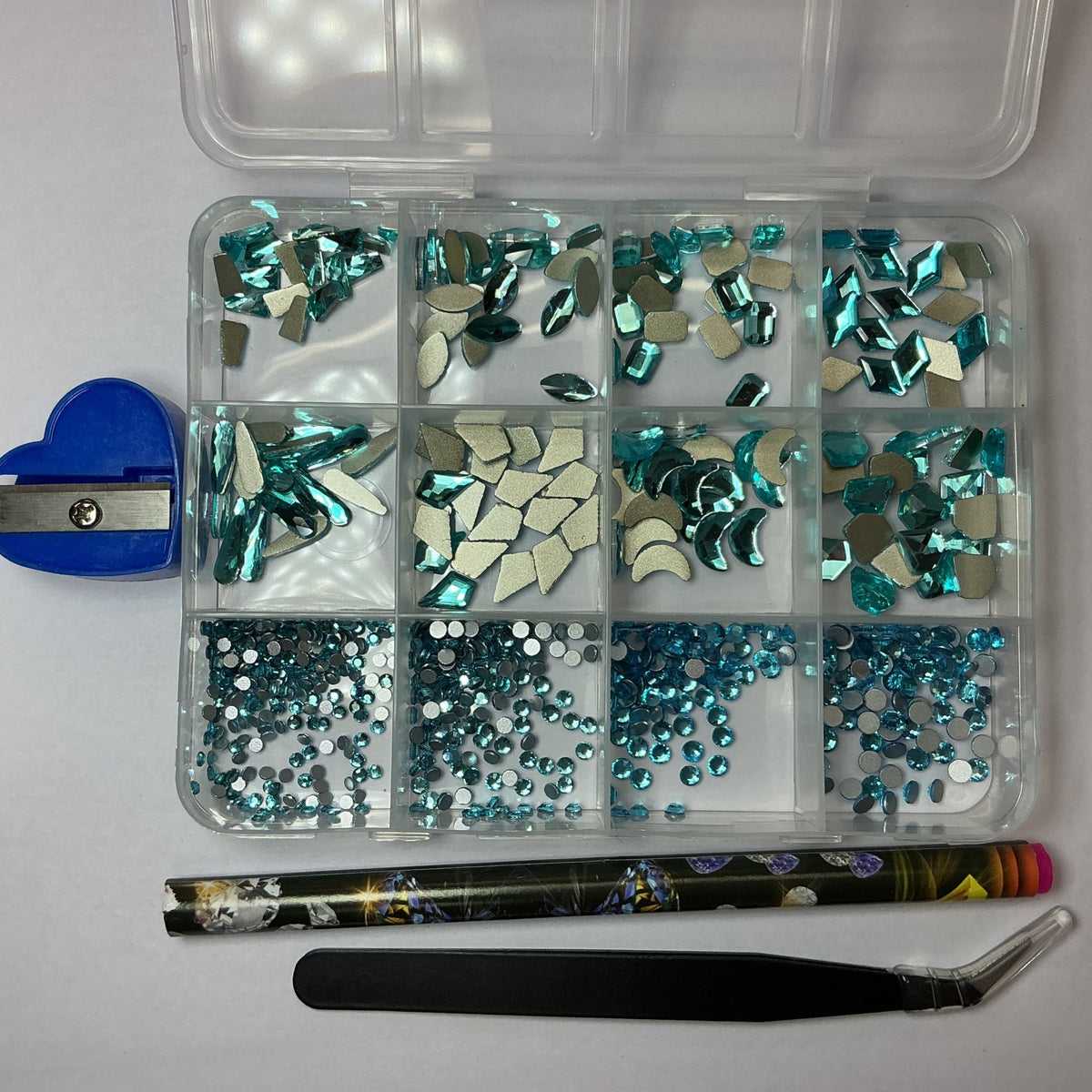 Mixed Shape Flatback Nail Rhinestone Set with sharpener, tweezers & wax pen - JTessentials
