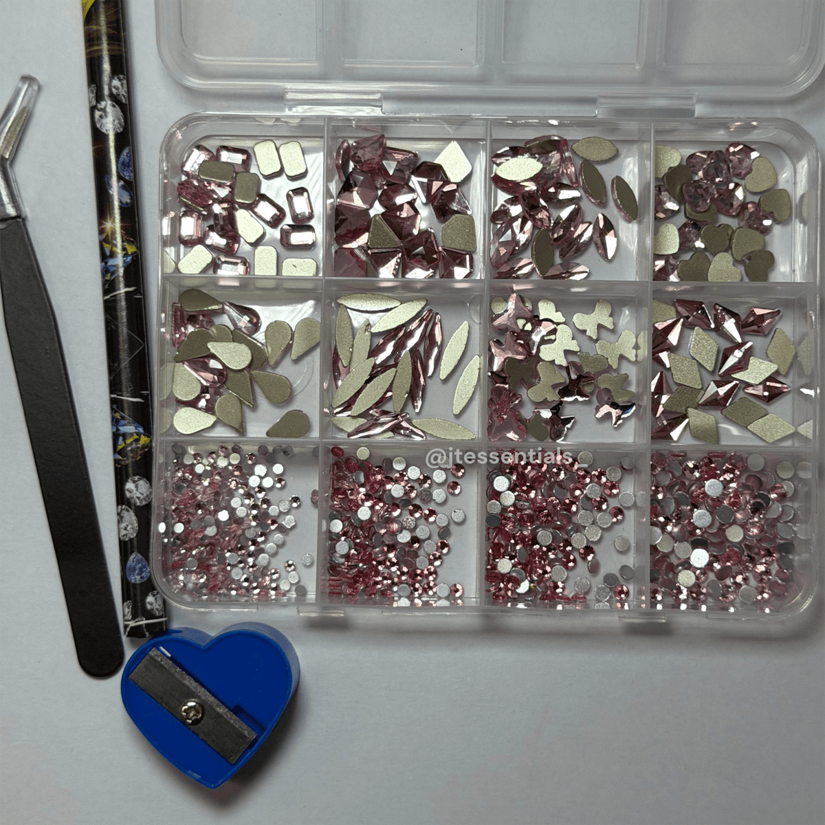 Mixed Shape Flatback Nail Rhinestone Set with sharpener, tweezers & wax pen - JTessentials