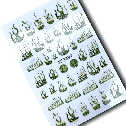 Money - Nail sticker Dollar Flames sticker XF3397 - JTessentials