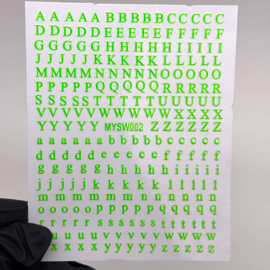 Neon Green Letter Nail Stickers - Alphabet Nail Decals for Custom Nail Art - JTessentials