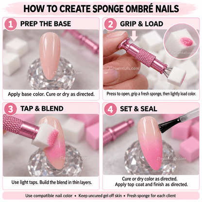 Ombré Nail Art Sponge Set with Holder Tool – Pink & White - JTessentials