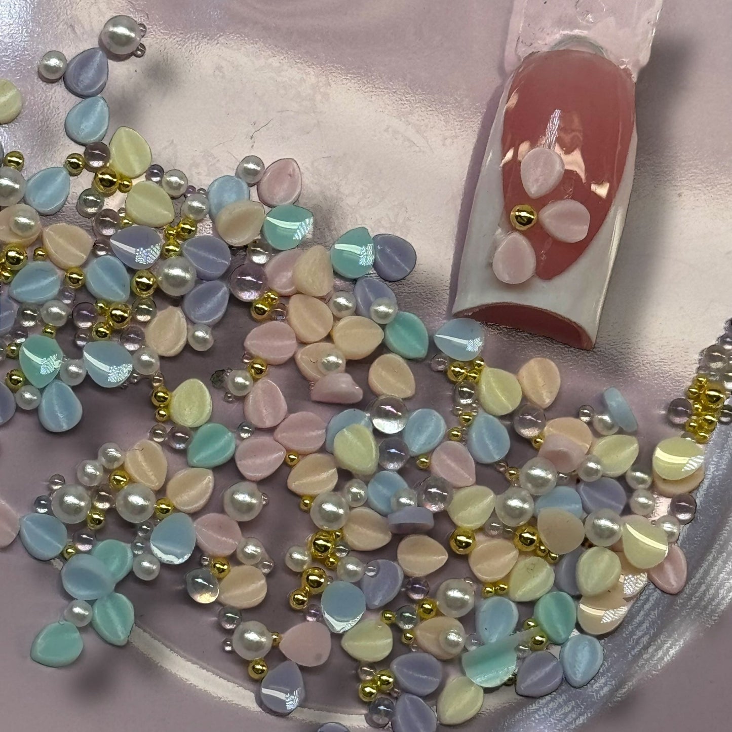 Pastel Petal & Pearl Mix Nail Art Decoration – Acrylic Flower Design Beads (Random Colors) - JTessentials