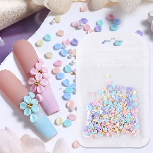Pastel Petal & Pearl Mix Nail Art Decoration – Acrylic Flower Design Beads (Random Colors) - JTessentials