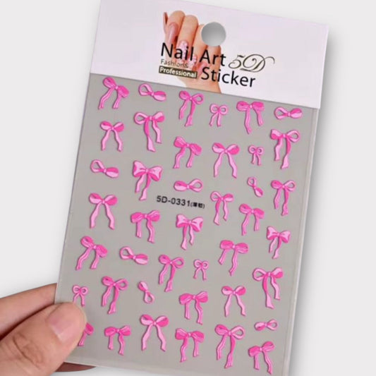 Pink Bow Nail Stickers – 3D Ribbon Design for Cute Nail Art - JTessentials