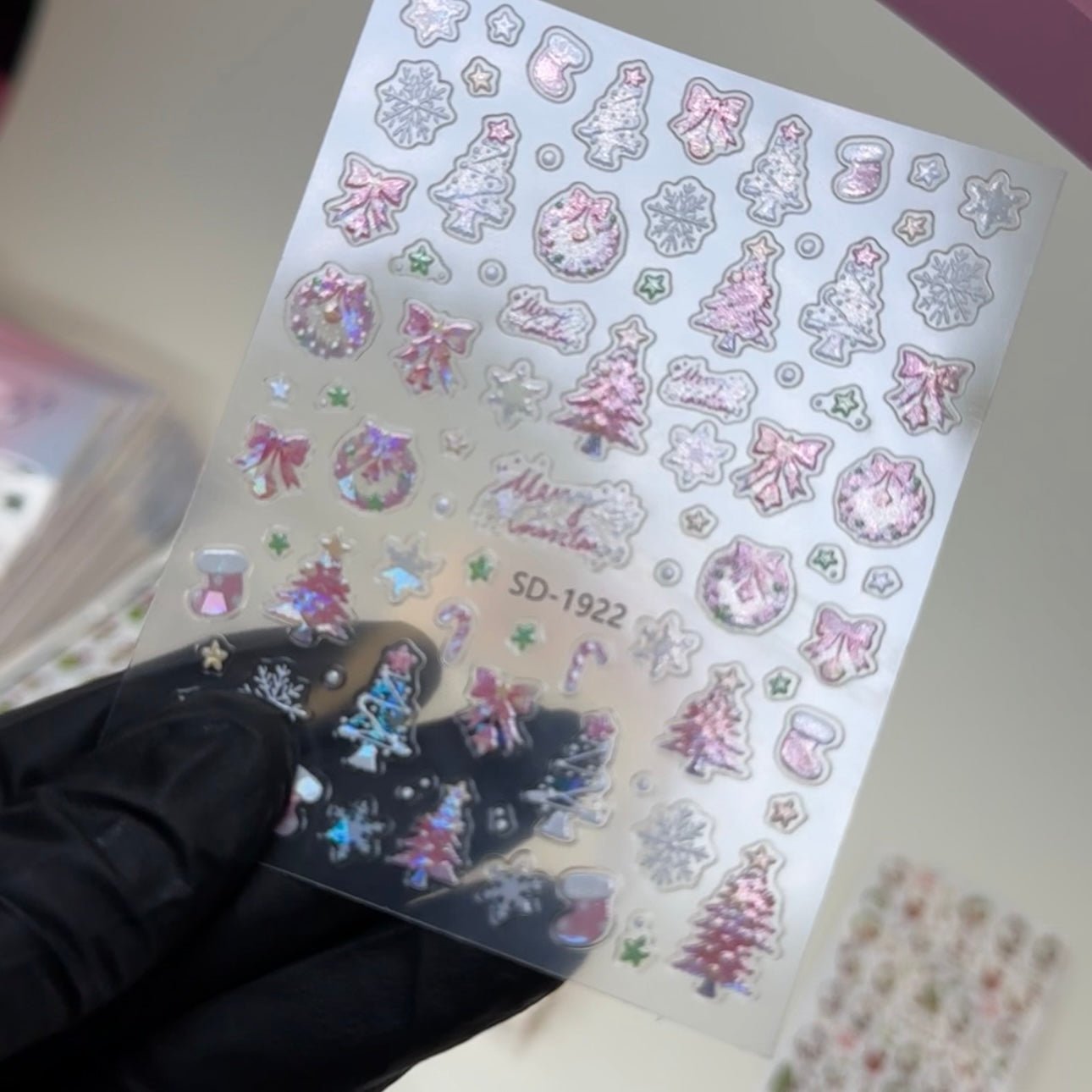 Pink Christmas Magic Nail Stickers - Festive Holiday Designs - JTessentials