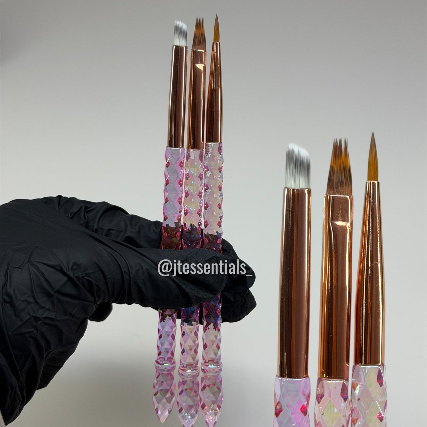 Pink Crystal Handle Nail Art Brush Set – 3 Piece - JTessentials