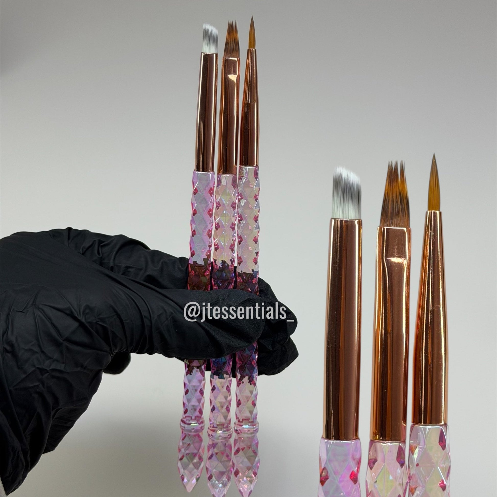 Pink Crystal Handle Nail Art Brush Set – 3 Piece - JTessentials