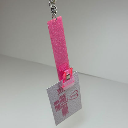 Pink Glitter Card Holder Keychain – Nail Tech Badge & Tool Clip - JTessentials