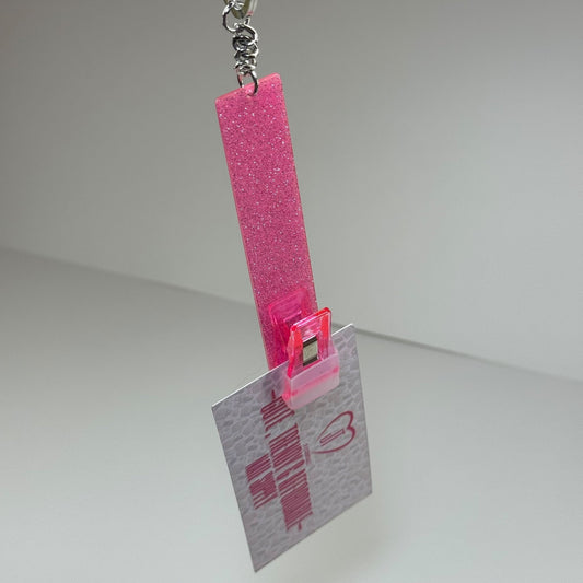 Pink Glitter Card Holder Keychain – Nail Tech Badge & Tool Clip - JTessentials
