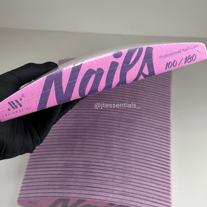 Pink Half moon Shape 100/180Grit 50 Pcs Nail File Pack for Acrylic Nails - JTessentials