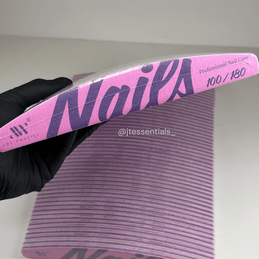 Pink Half moon Shape 100/180Grit 50 Pcs Nail File Pack for Acrylic Nails - JTessentials
