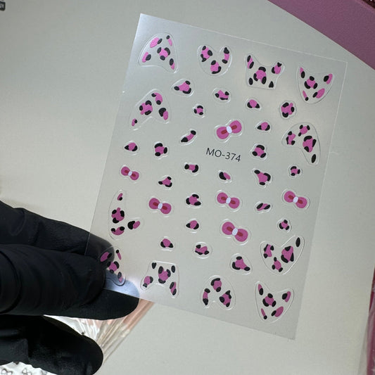 Pink Leopard Nail Stickers with Bow - Stylish Animal Print Nail Art Decals - JTessentials