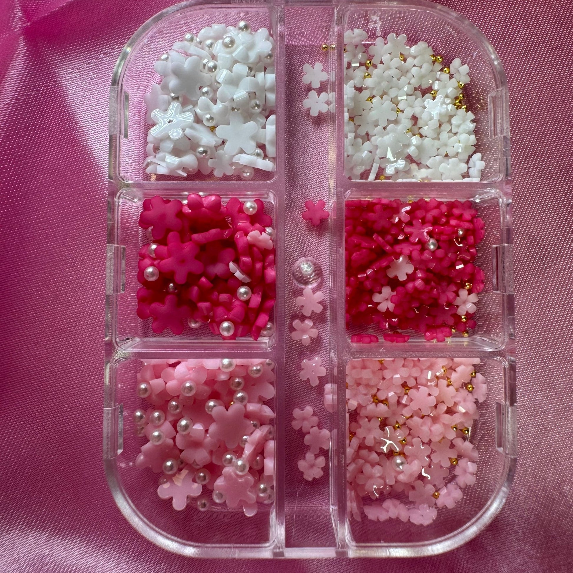 Pink & white Flower resin with pearl and gold bead - JTessentials