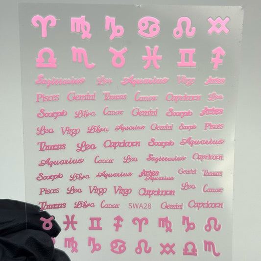 Pink Zodiac Sign & Letter Nail Stickers – Astrological Nail Art Decals - JTessentials