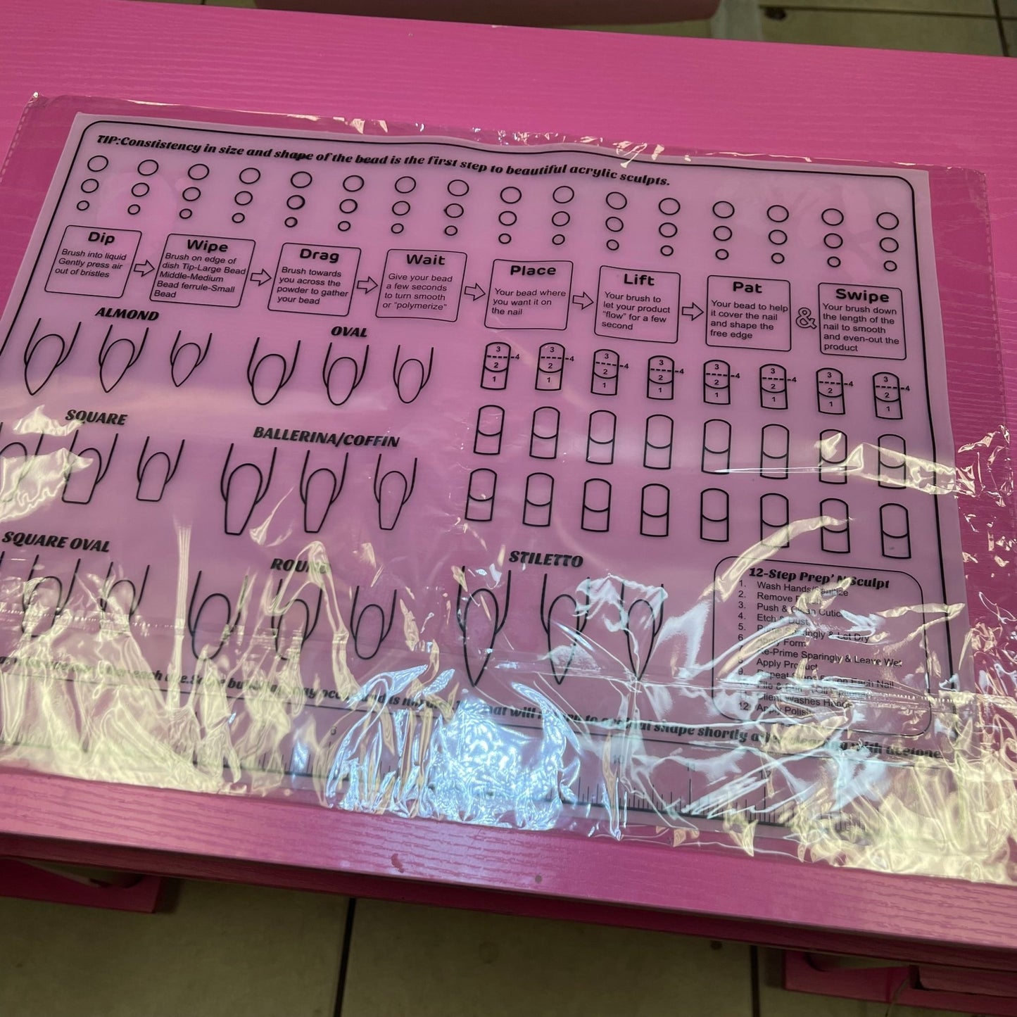 Practice Acrylic Mat - Silicone Acrylic Application Nail Tech Training Mat - JTessentials