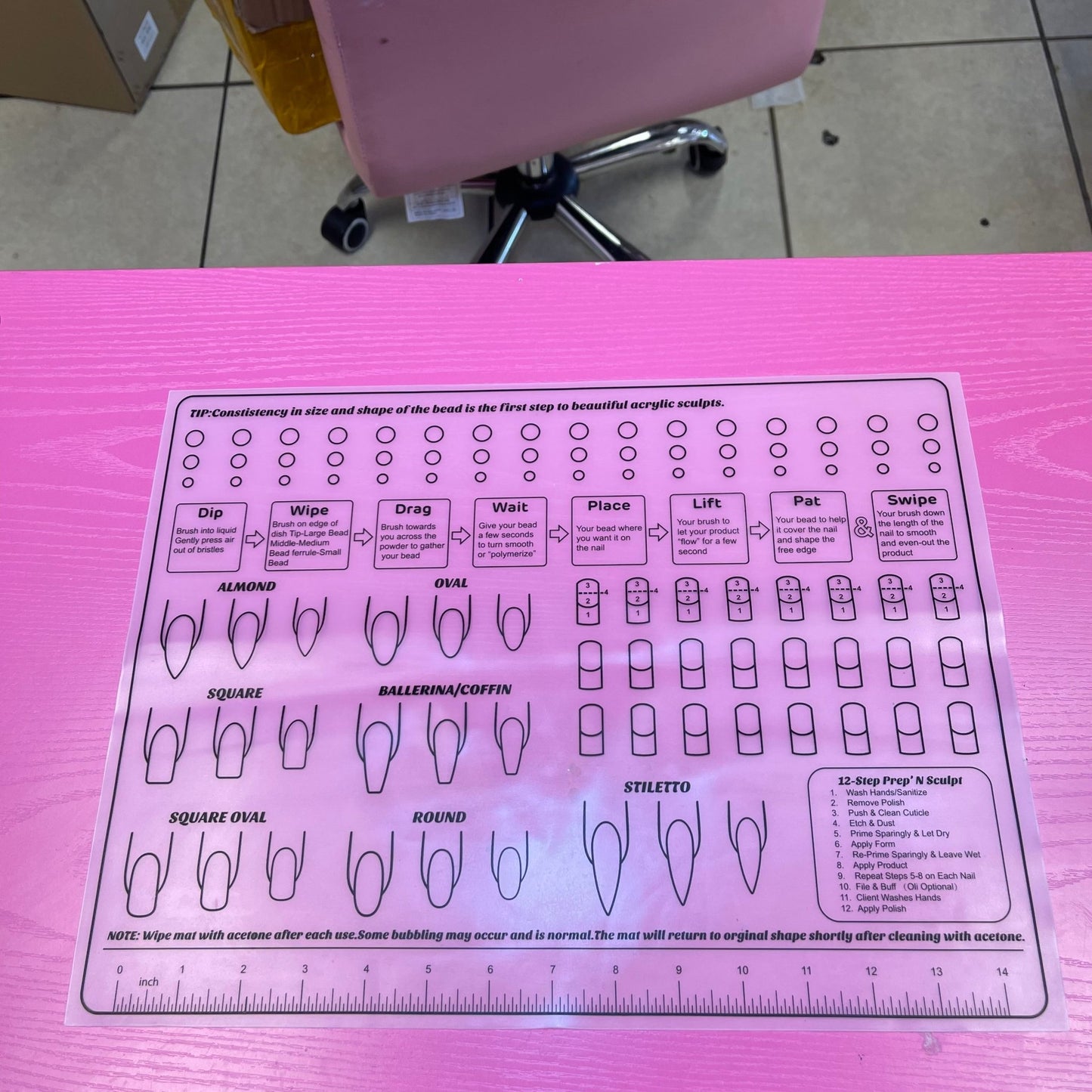 Practice Acrylic Mat - Silicone Acrylic Application Nail Tech Training Mat - JTessentials