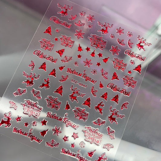 Red Christmas Nail Stickers - Festive Holiday Nail Art Decals - JTessentials