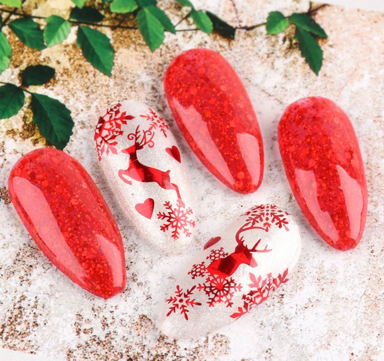 Red Christmas Nail Stickers - Festive Holiday Nail Art Decals - JTessentials